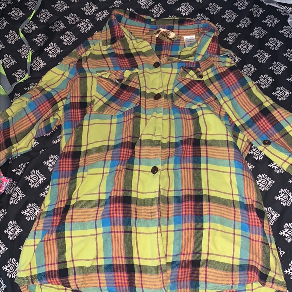 green and multi color flannel